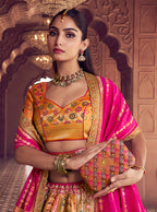 Monjolika Fashion Multi Colour Banarasi Silk Blend Embroidered, Sequins, Swarovski and Weaving Work Lehenga Choli