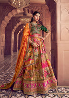 Monjolika Fashion Multi Colour Banarasi Silk Blend Embroidered, Sequins, Swarovski and Weaving Work Lehenga Choli