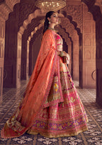 Monjolika Fashion Multi Colour Banarasi Silk Blend Embroidered, Sequins, Swarovski and Weaving Work Lehenga Choli