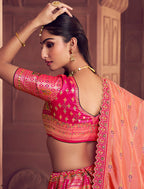 Monjolika Fashion Multi Colour Banarasi Silk Blend Embroidered, Sequins, Swarovski and Weaving Work Lehenga Choli