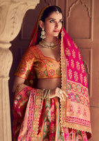 Monjolika Fashion Multi Colour Banarasi Silk Blend Embroidered, Sequins, Swarovski and Weaving Work Lehenga Choli