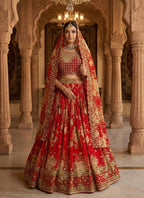 Monjolika Fashion Georgette Printed With Embroidered Red Trendy Lehenga Choli