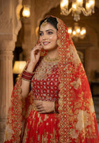 Monjolika Fashion Georgette Printed With Embroidered Red Trendy Lehenga Choli