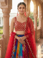 Monjolika Fashion Alia Bhatt Embroidered Multi Colour Georgette Lehenga Choli
