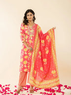 Yufta Pink Cotton Sequins_Work Straight Kurta Dupatta Pant Set