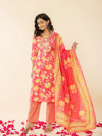 Yufta Pink Cotton Sequins_Work Straight Kurta Dupatta Pant Set
