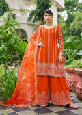 Monjolika Fashion Orange Embroidered Chinnon Readymade Palazzo Kameez for Festival - Distacart