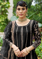 Monjolika Fashion Black Embroidered Chinnon Readymade Palazzo Kameez for Festival - Distacart