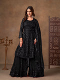 Monjolika Fashion Black Embroidered Net Party Palazzo Salwar Suit