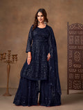 Monjolika Fashion Navy Blue Embroidered Net Party Palazzo Salwar Suit - Distacart
