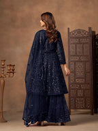 Monjolika Fashion Navy Blue Embroidered Net Party Palazzo Salwar Suit - Distacart