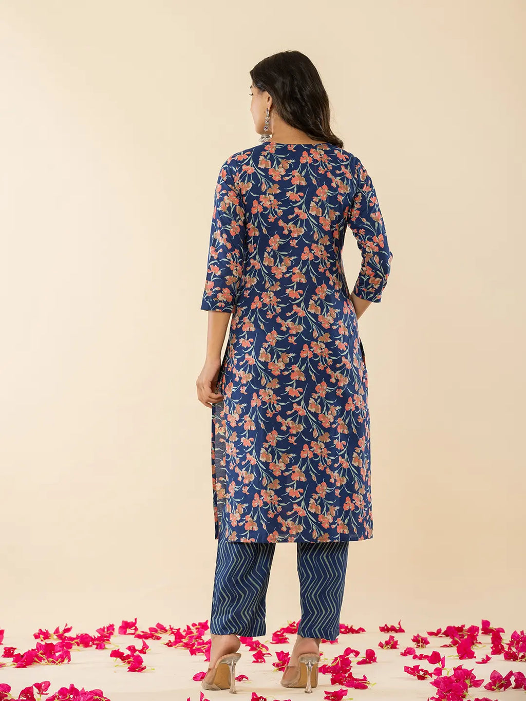 Yufta Blue Cotton Dori_Embroidery Straight Kurta Dupatta Pant Set