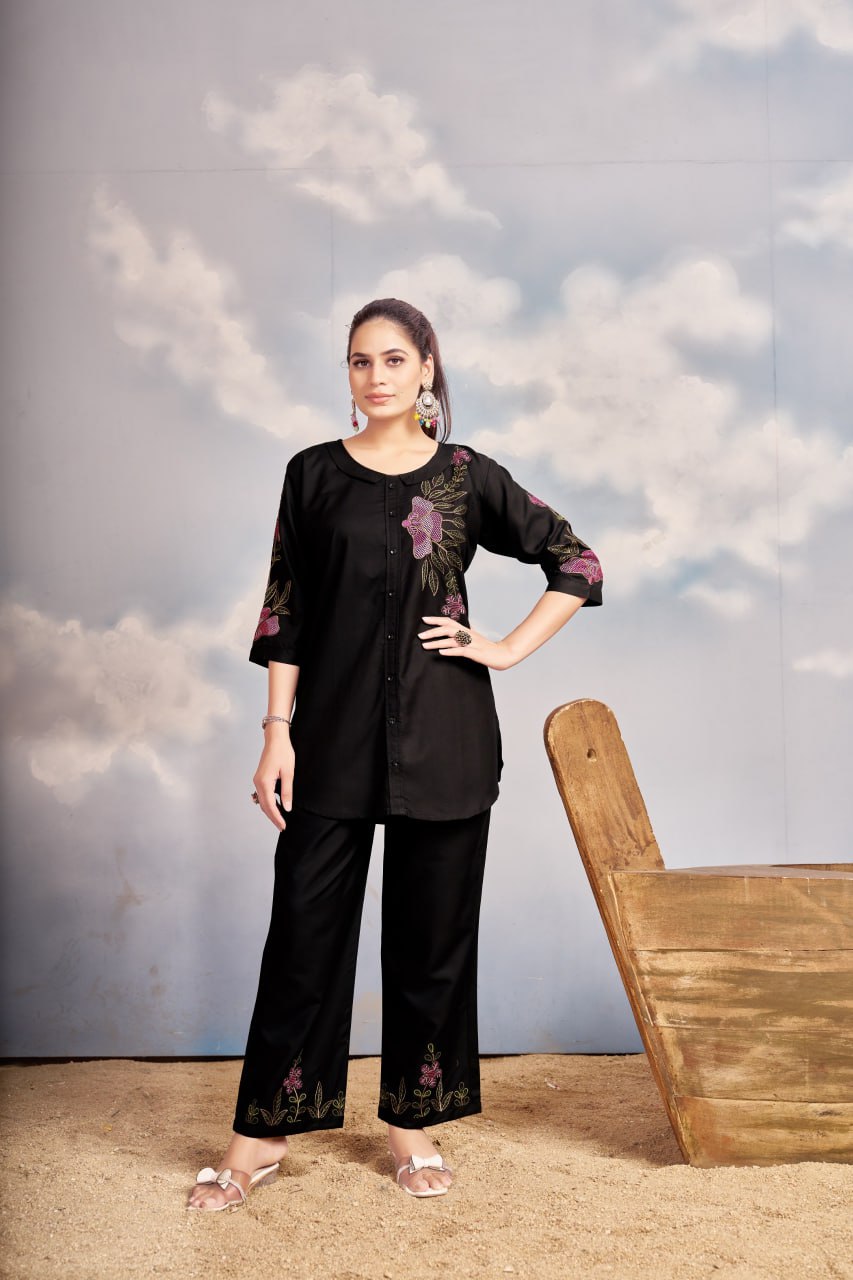 Pramukh Fab Black Color Rayon Co-ords Set - Distacart