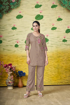 Pramukh Fab Brown Color Rayon Co-ords Set - Distacart
