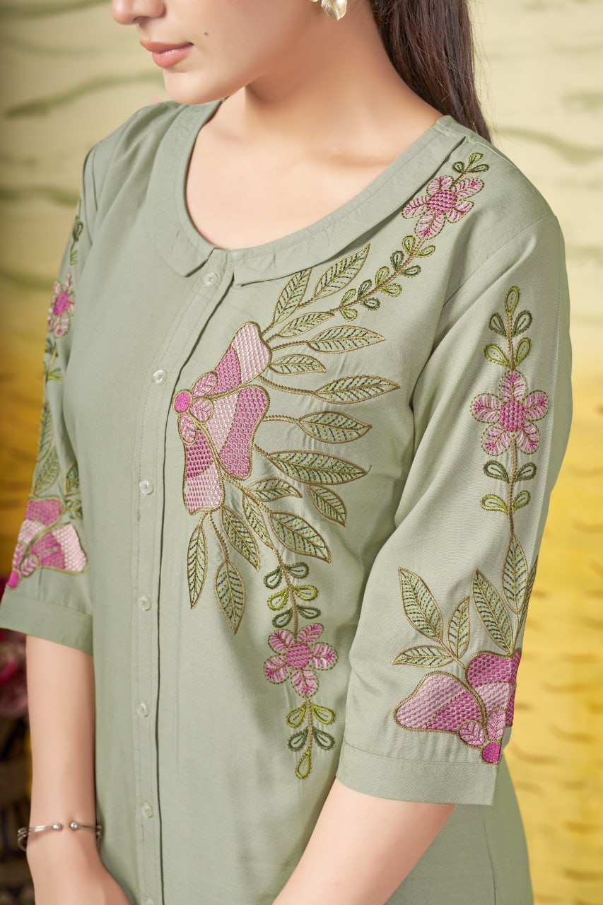 Pramukh Fab Olive Color Rayon Co-ords Set - Distacart