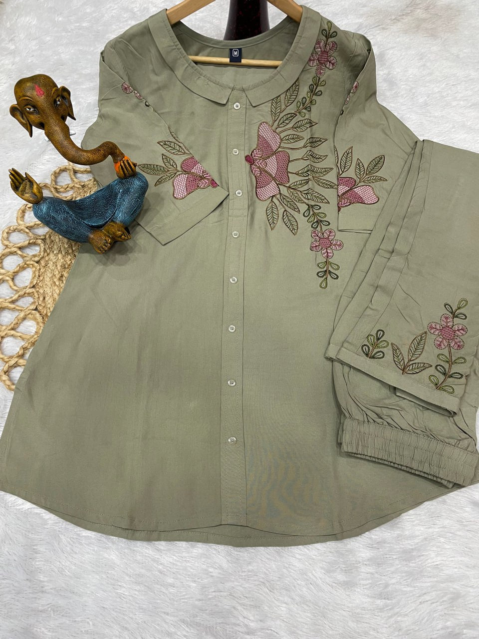 Pramukh Fab Olive Color Rayon Co-ords Set - Distacart