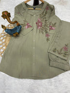 Pramukh Fab Olive Color Rayon Co-ords Set - Distacart