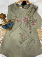 Pramukh Fab Olive Color Rayon Co-ords Set - Distacart
