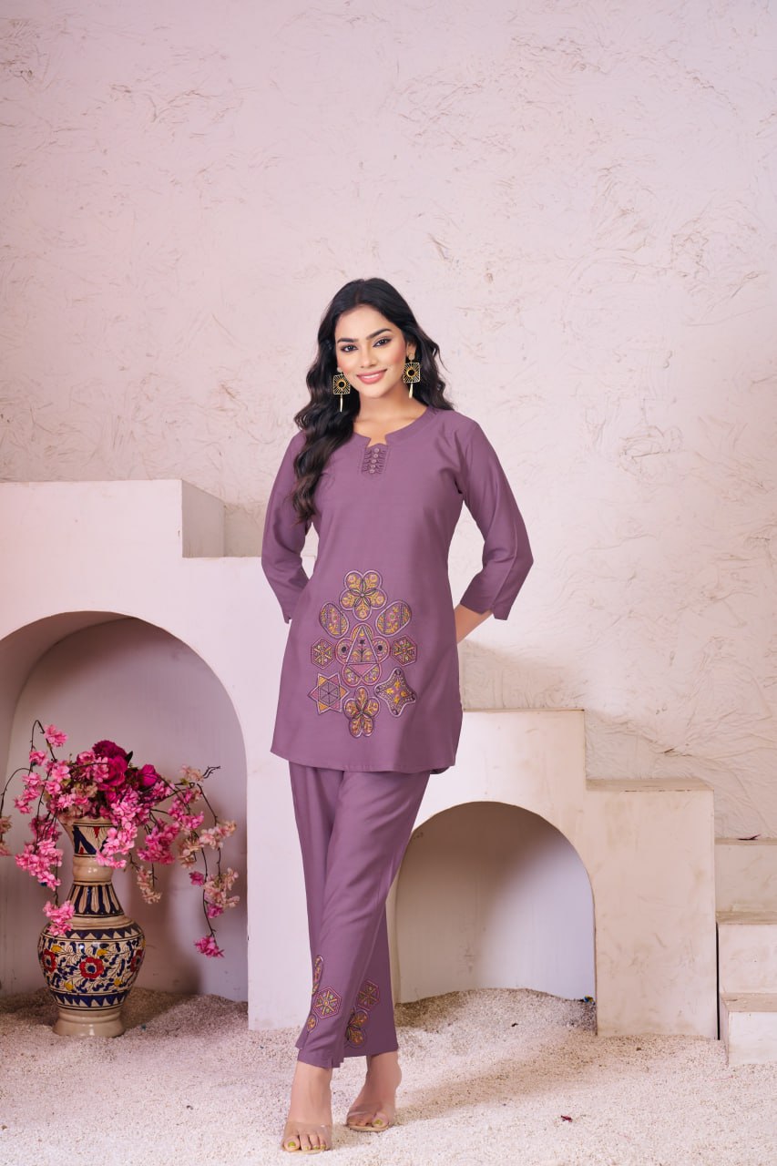 Pramukh Fab Lavender Color Rayon Co-ords Set - Distacart