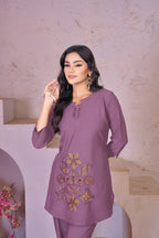 Pramukh Fab Lavender Color Rayon Co-ords Set - Distacart