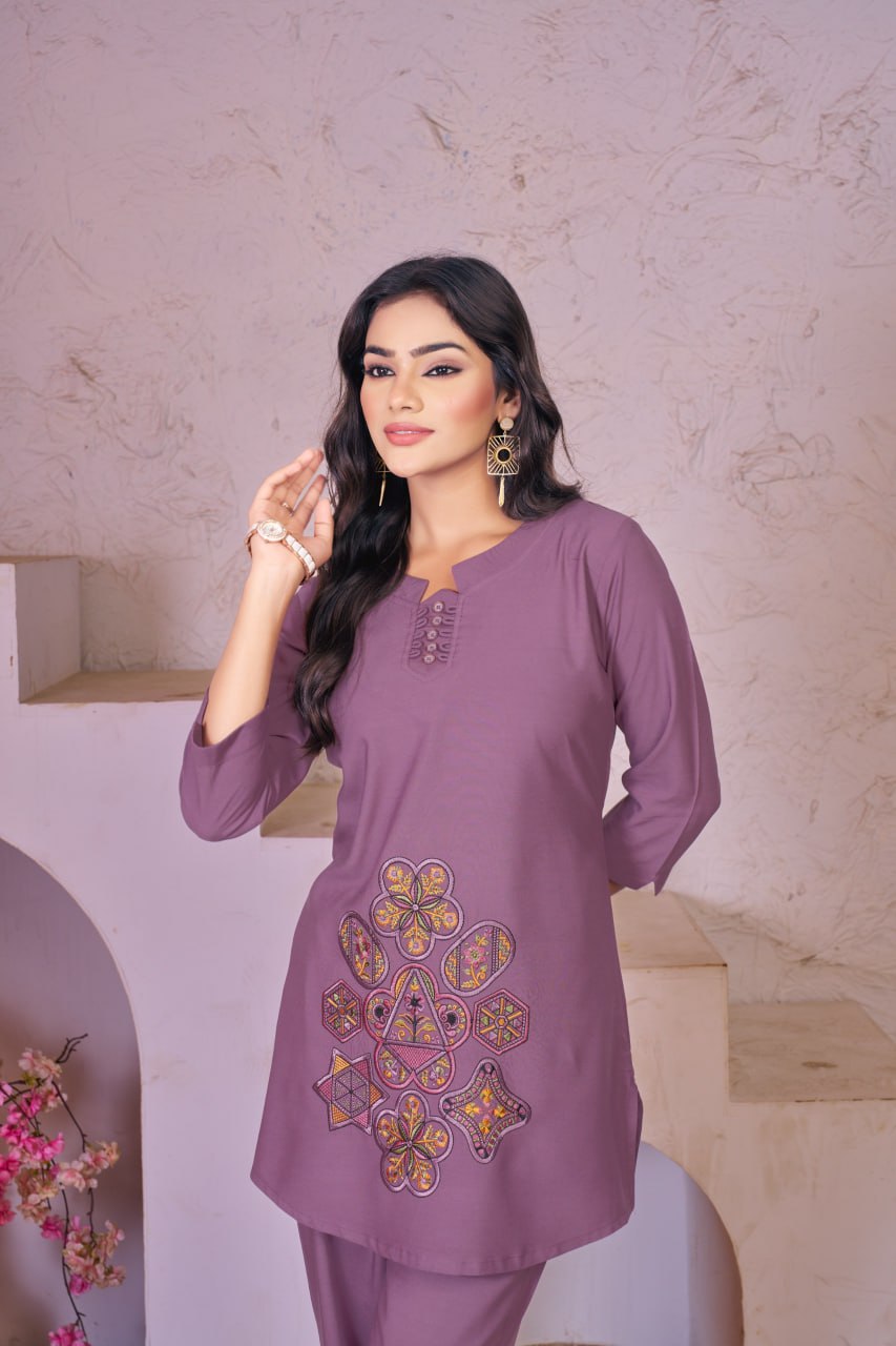Pramukh Fab Lavender Color Rayon Co-ords Set - Distacart
