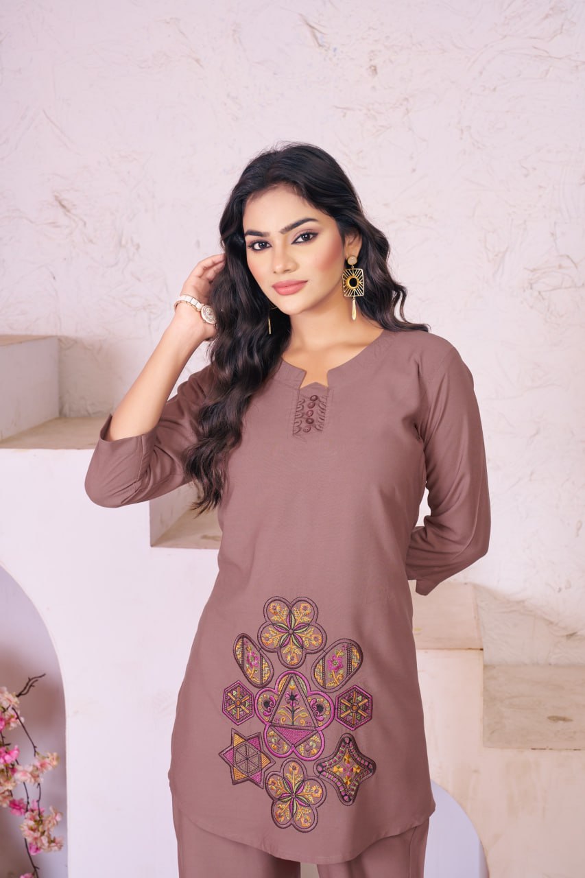 Pramukh Fab Coffee Color Rayon Co-ords Set - Distacart