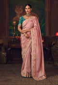 Monjolika Fashion Pink Zari Woven Silk Blend Embroidered Saree For Wedding Wear - Distacart
