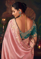 Monjolika Fashion Pink Zari Woven Silk Blend Embroidered Saree For Wedding Wear - Distacart