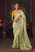 Monjolika Fashion Light Green Zari Woven Silk Blend Embroidered Saree For Wedding Wear - Distacart