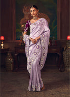 Monjolika Fashion Lavender Zari Woven Silk Blend Embroidered Saree For Wedding Wear - Distacart