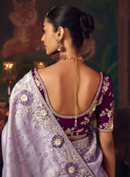Monjolika Fashion Lavender Zari Woven Silk Blend Embroidered Saree For Wedding Wear - Distacart
