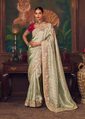 Monjolika Fashion Sea Green Zari Woven Silk Blend Embroidered Saree For Wedding Wear - Distacart