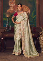 Monjolika Fashion Sea Green Zari Woven Silk Blend Embroidered Saree For Wedding Wear - Distacart