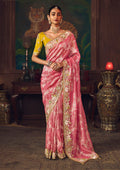 Monjolika Fashion Coral Pink Zari Woven Silk Blend Embroidered Saree For Wedding Wear - Distacart