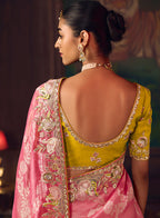 Monjolika Fashion Coral Pink Zari Woven Silk Blend Embroidered Saree For Wedding Wear - Distacart