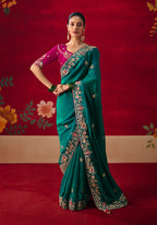 Monjolika Fashion Teal Fancy Fabric Embroidered Thread Work Classic Saree - Distacart