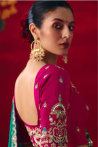Monjolika Fashion Teal Fancy Fabric Embroidered Thread Work Classic Saree - Distacart