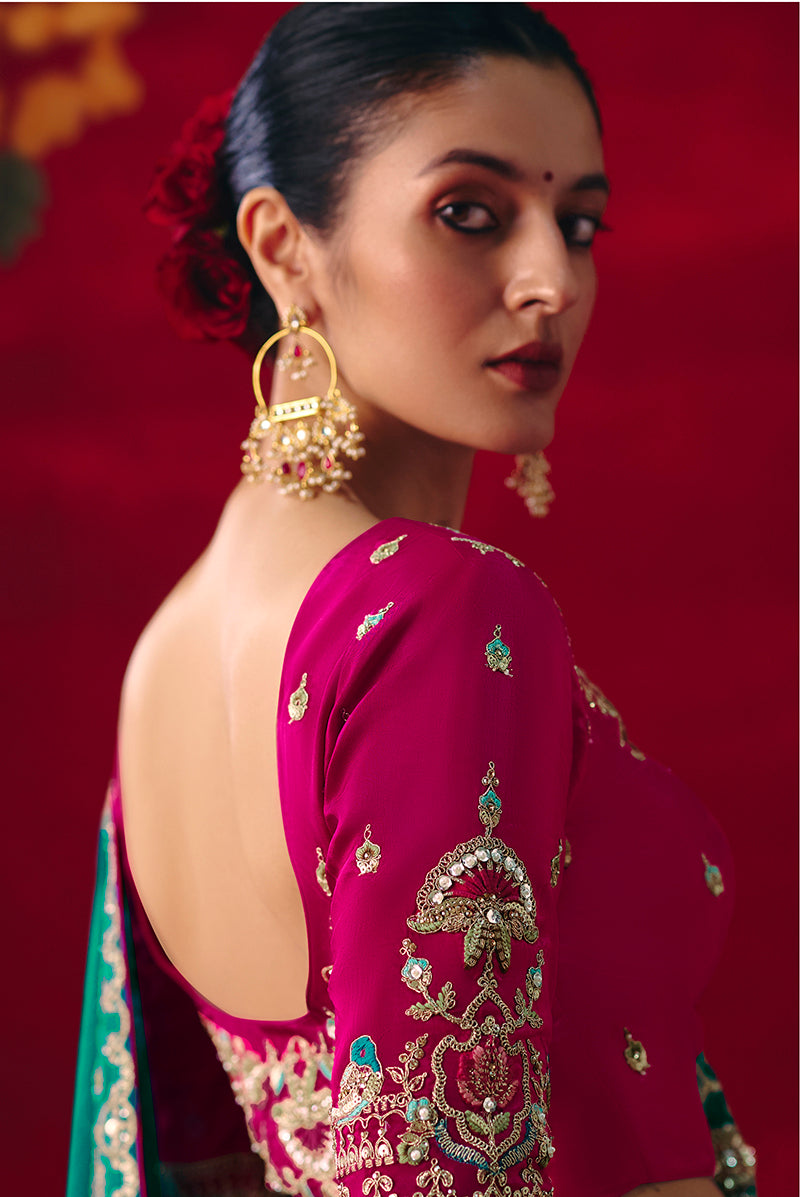 Monjolika Fashion Teal Fancy Fabric Embroidered Thread Work Classic Saree - Distacart
