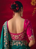 Monjolika Fashion Teal Fancy Fabric Embroidered Thread Work Classic Saree - Distacart
