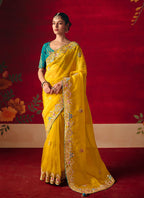 Monjolika Fashion Yellow Fancy Fabric Embroidered Thread Work Classic Saree - Distacart