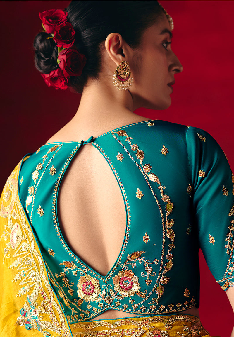 Monjolika Fashion Yellow Fancy Fabric Embroidered Thread Work Classic Saree - Distacart