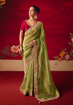 Monjolika Fashion Green Fancy Fabric Embroidered Thread Work Classic Saree - Distacart