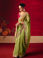 Monjolika Fashion Green Fancy Fabric Embroidered Thread Work Classic Saree - Distacart