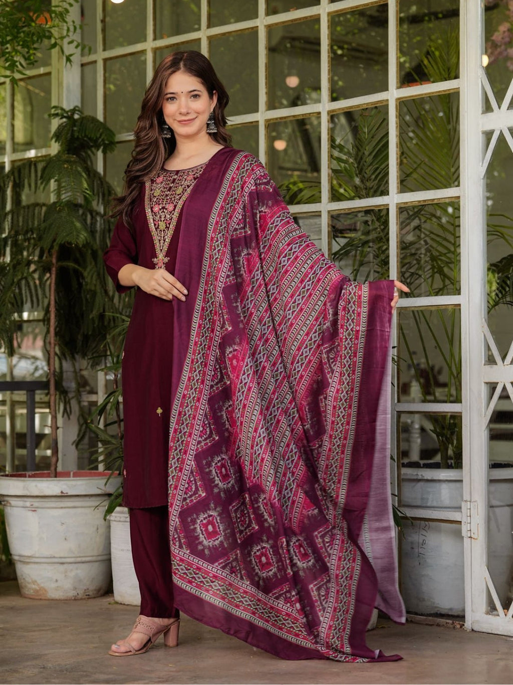 The52 Women's Gorgeous Rayon Slub Embroidery Straight Kurta with Pant And Dupatta Set - Distacart