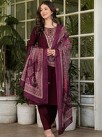 The52 Women's Gorgeous Rayon Slub Embroidery Straight Kurta with Pant And Dupatta Set - Distacart