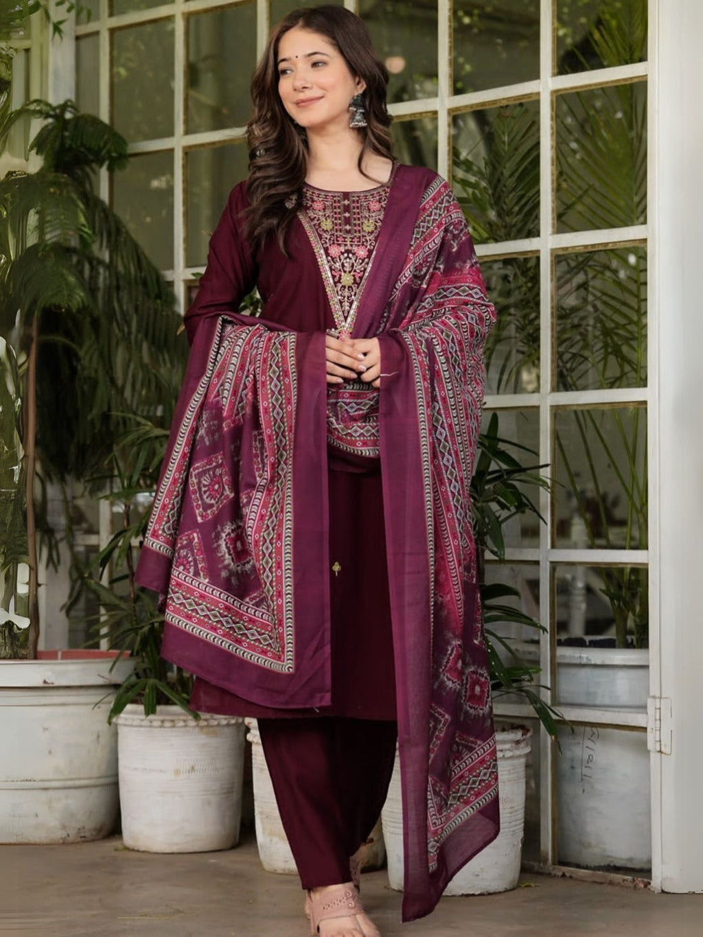 The52 Women's Gorgeous Rayon Slub Embroidery Straight Kurta with Pant And Dupatta Set - Distacart