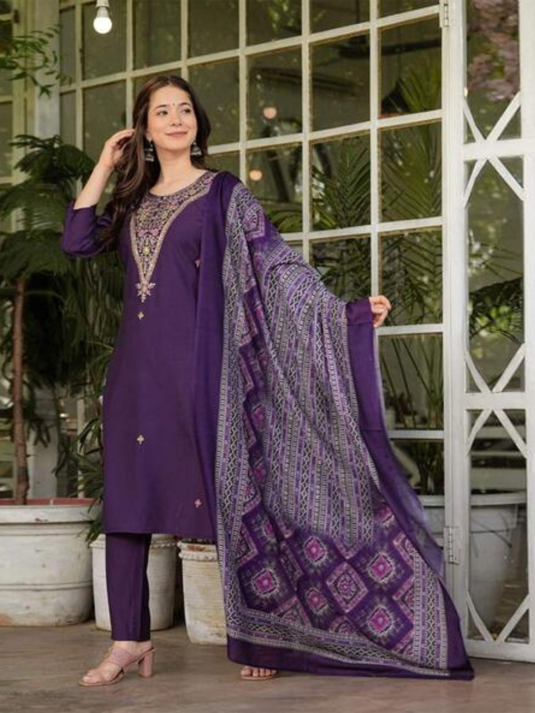 The52 Women's Gorgeous Rayon Slub Embroidery Straight Kurta with Pant And Dupatta Set - Distacart