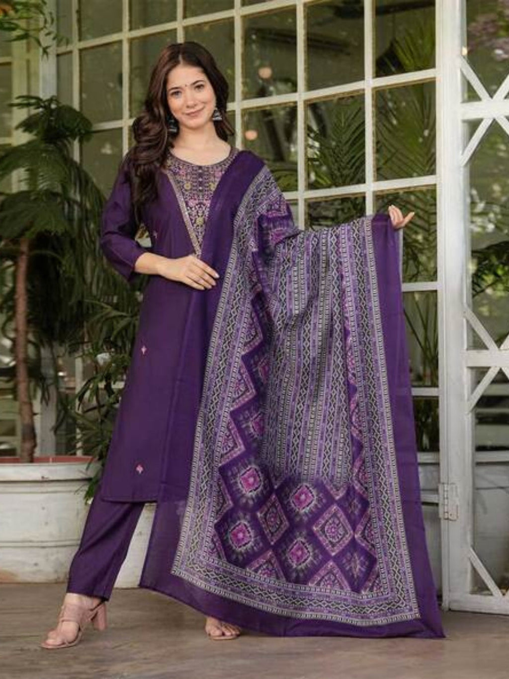 The52 Women's Gorgeous Rayon Slub Embroidery Straight Kurta with Pant And Dupatta Set - Distacart