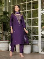 The52 Women's Gorgeous Rayon Slub Embroidery Straight Kurta with Pant And Dupatta Set - Distacart
