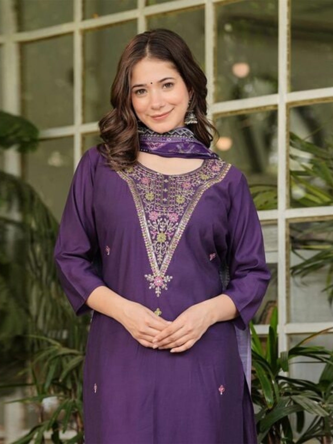 The52 Women's Gorgeous Rayon Slub Embroidery Straight Kurta with Pant And Dupatta Set - Distacart